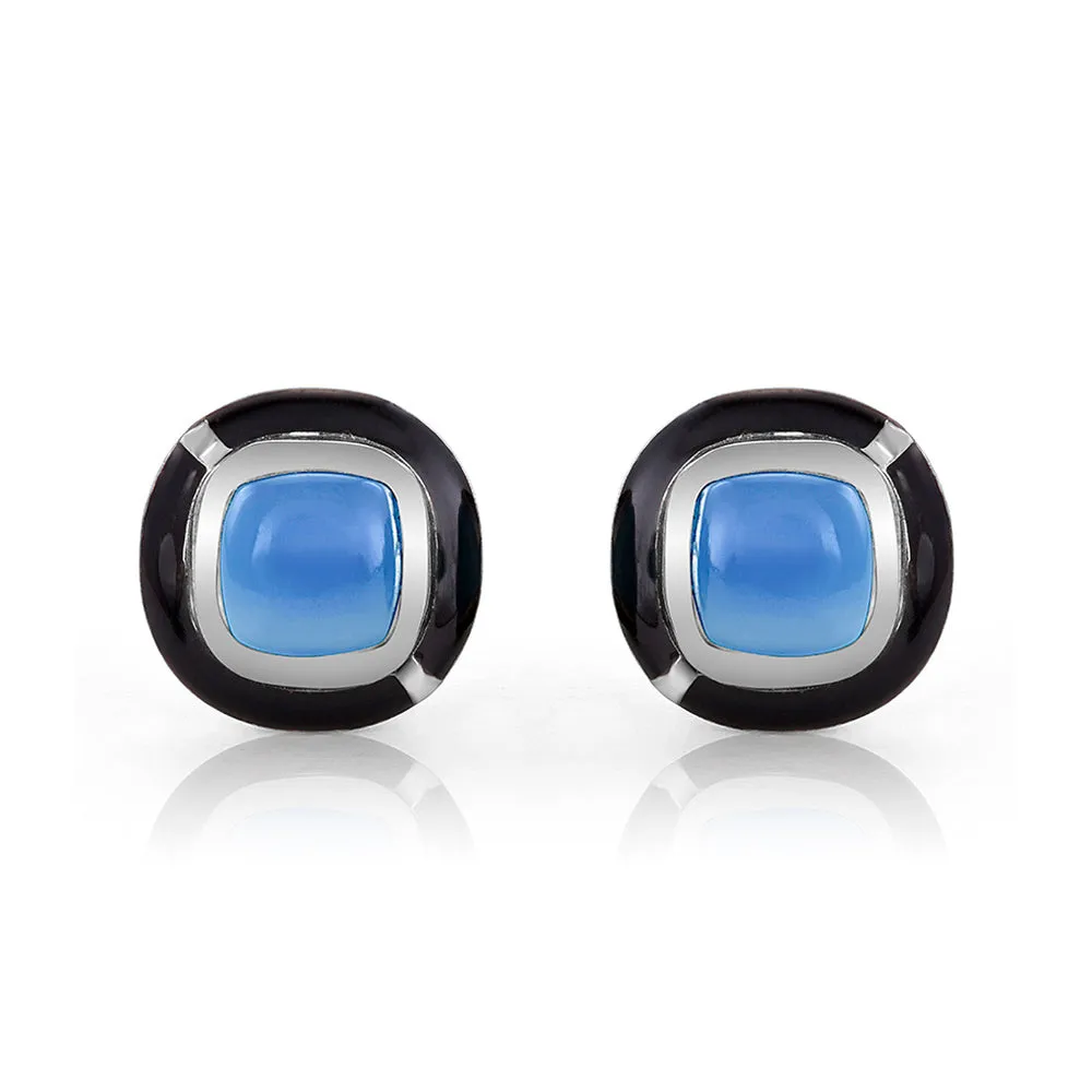 MINI GEO BLUE CHALCEDONY EARRING BLACK