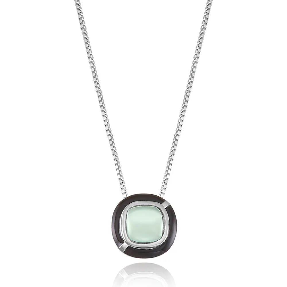 MINI GEO GREEN CHALCEDONY PENDANT BLACK