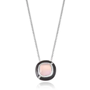 MINI GEO PINK CHALCEDONY PENDANT BLACK
