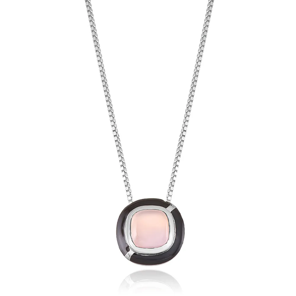 MINI GEO PINK CHALCEDONY PENDANT BLACK