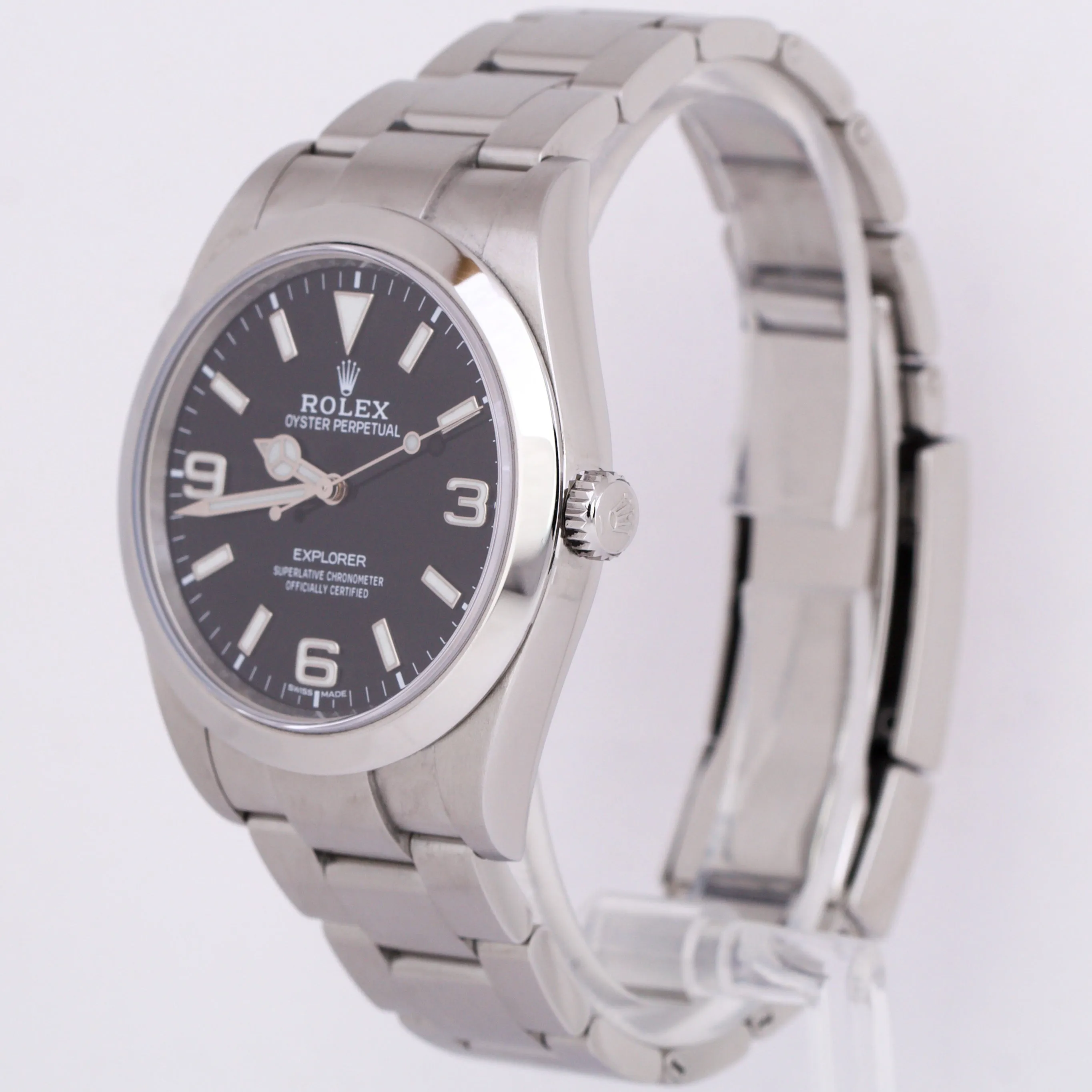 MINT PAPERS Rolex Explorer I Black 39mm MK2 LUME Steel Oyster Watch 214270 BOX
