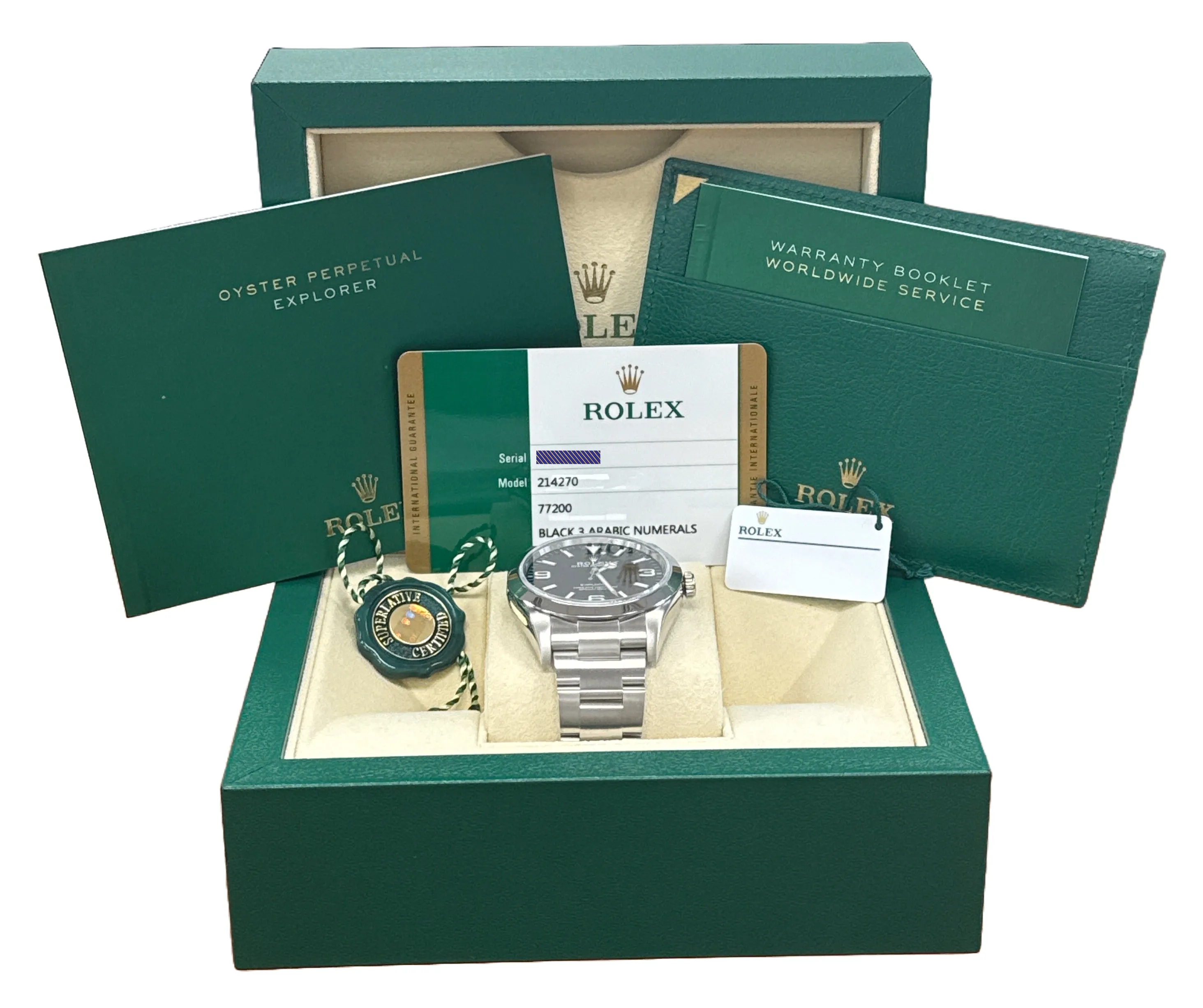 MINT PAPERS Rolex Explorer I Black 39mm MK2 LUME Steel Oyster Watch 214270 BOX