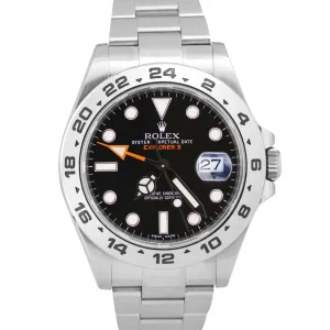 MINT Rolex Explorer II BLACK 42mm Stainless Steel Orange GMT Date Watch 216570