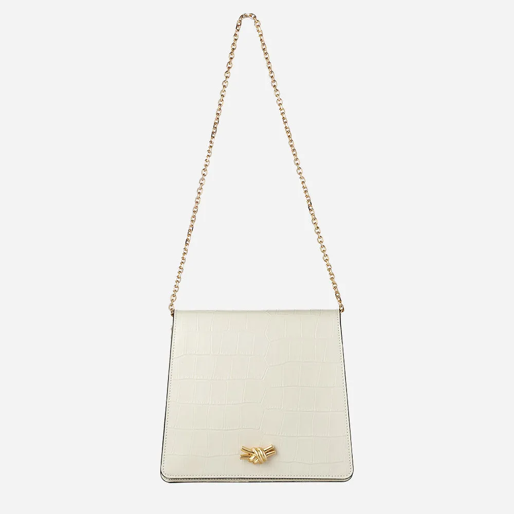 Mione Knot -  Embossed Croc Ivory
