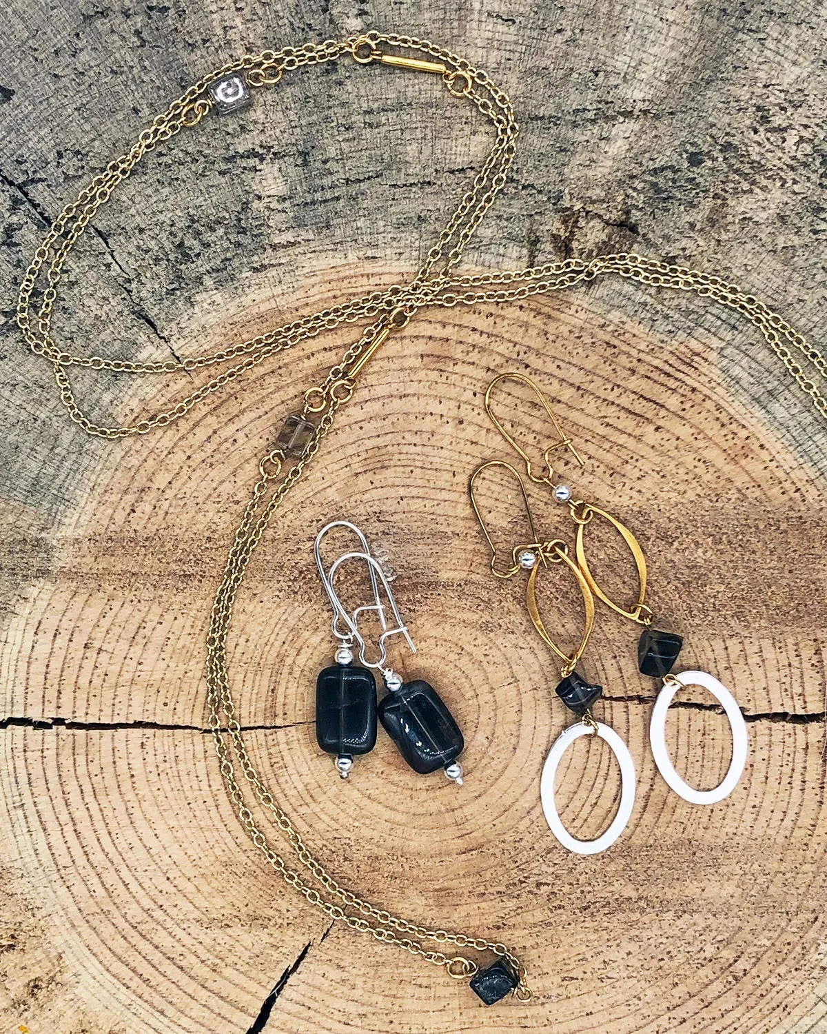 Mixed-metal Earrings with Smoky Quartz