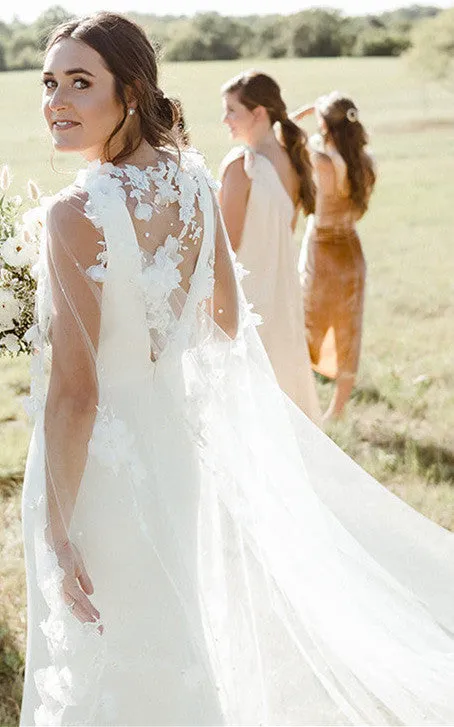 Modern Sheath V-neck Satin Sweep Train Wedding Dress-716434