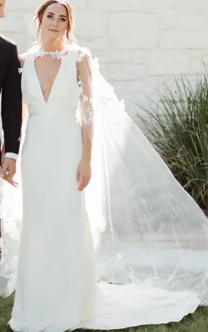 Modern Sheath V-neck Satin Sweep Train Wedding Dress-716434