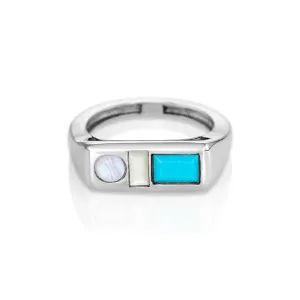 Modernist natural Signet Ring - Mother of Pearl, Turq, Agate