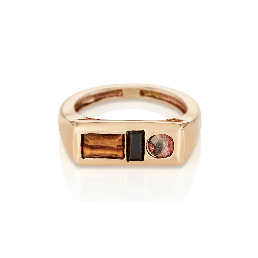 Modernist natural Signet Ring - Tiger's eye, Onyx, Agate