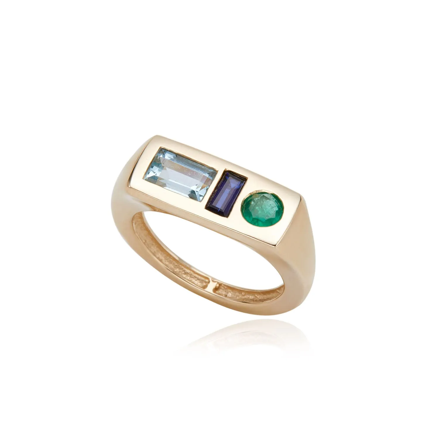 Modernist Signet Ring - Emerald, Aqua, Sapphires