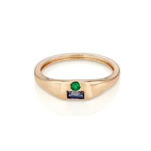 Modernist Signet Ring - Emerald, Sapphire