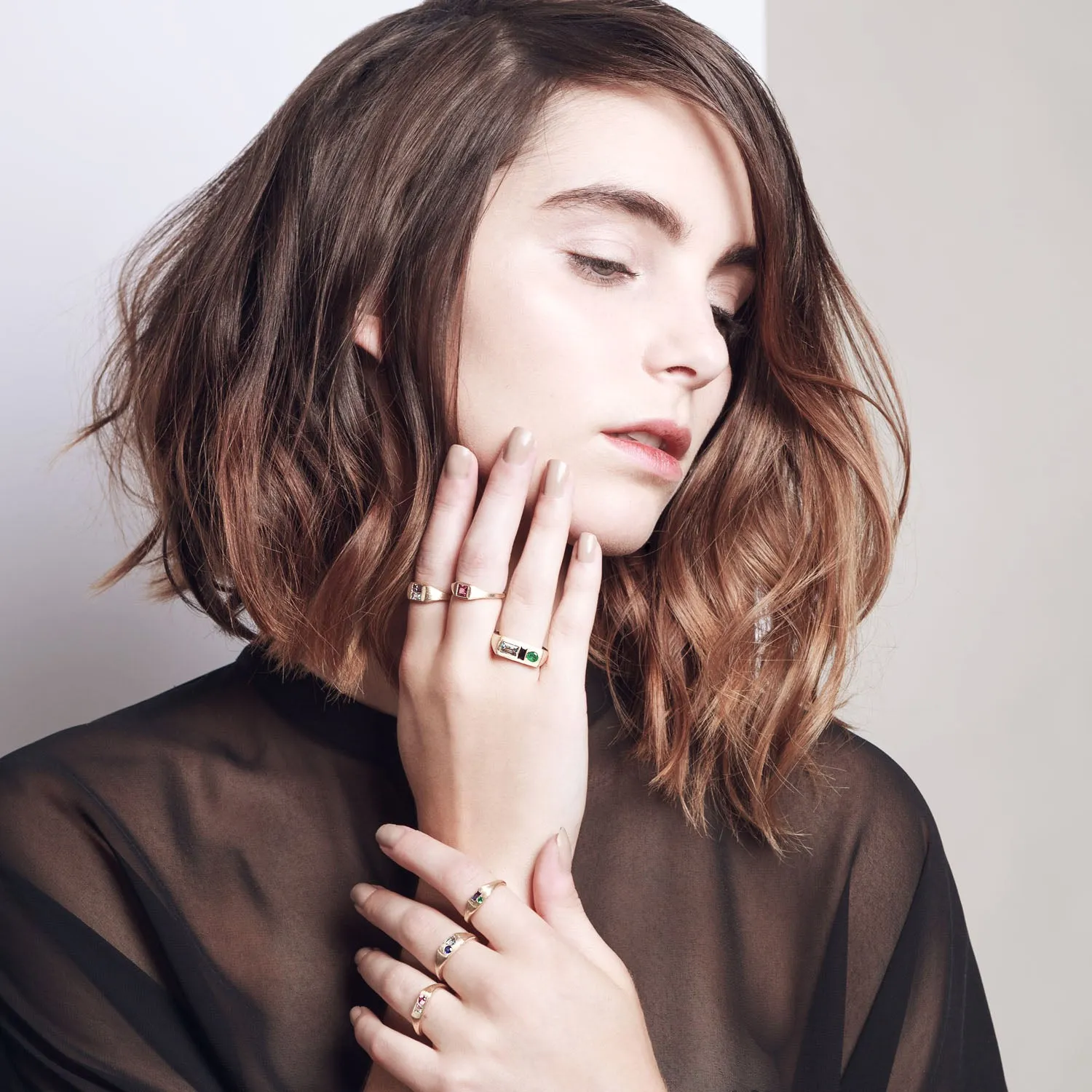Modernist Signet Ring - Emerald, Sapphire