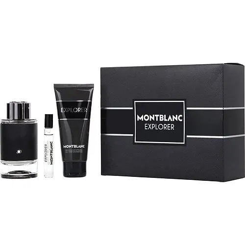 MONT BLANC EXPLORER by Mont Blanc Eau De Parfum Spray 3.3 Oz & Shower Gel 3.3 Oz & Eau De Parfum Spray 0.25 Oz Mini for Men