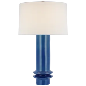 Montaigne Medium Table Lamp in Aqua Crackle with Linen Shade
