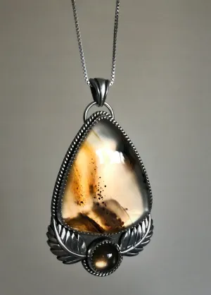 Montana Agate & Smoky Quartz Leaf Pendant