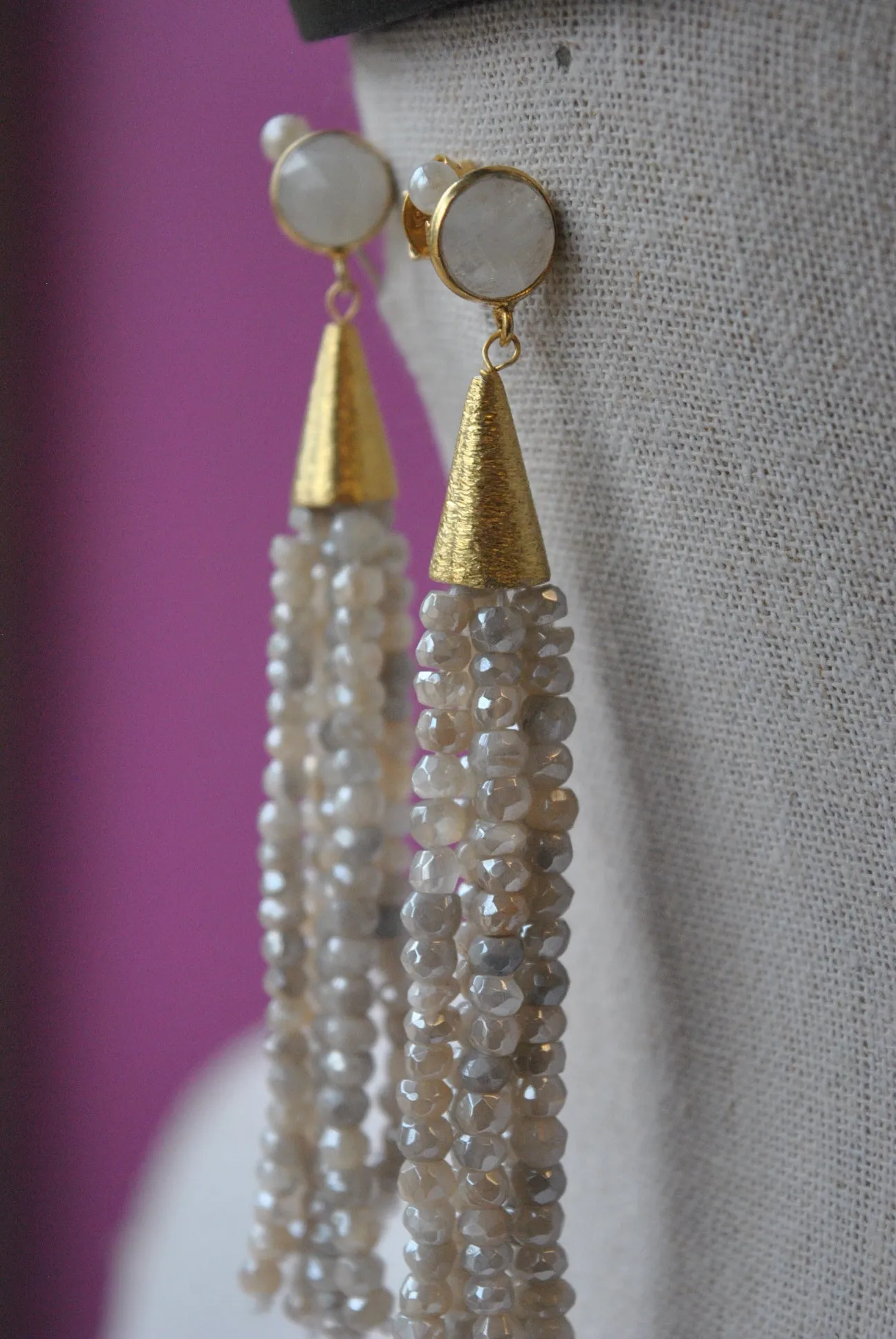 MYSTIC MOONSTONE LONG STATEMENT EARRINGS