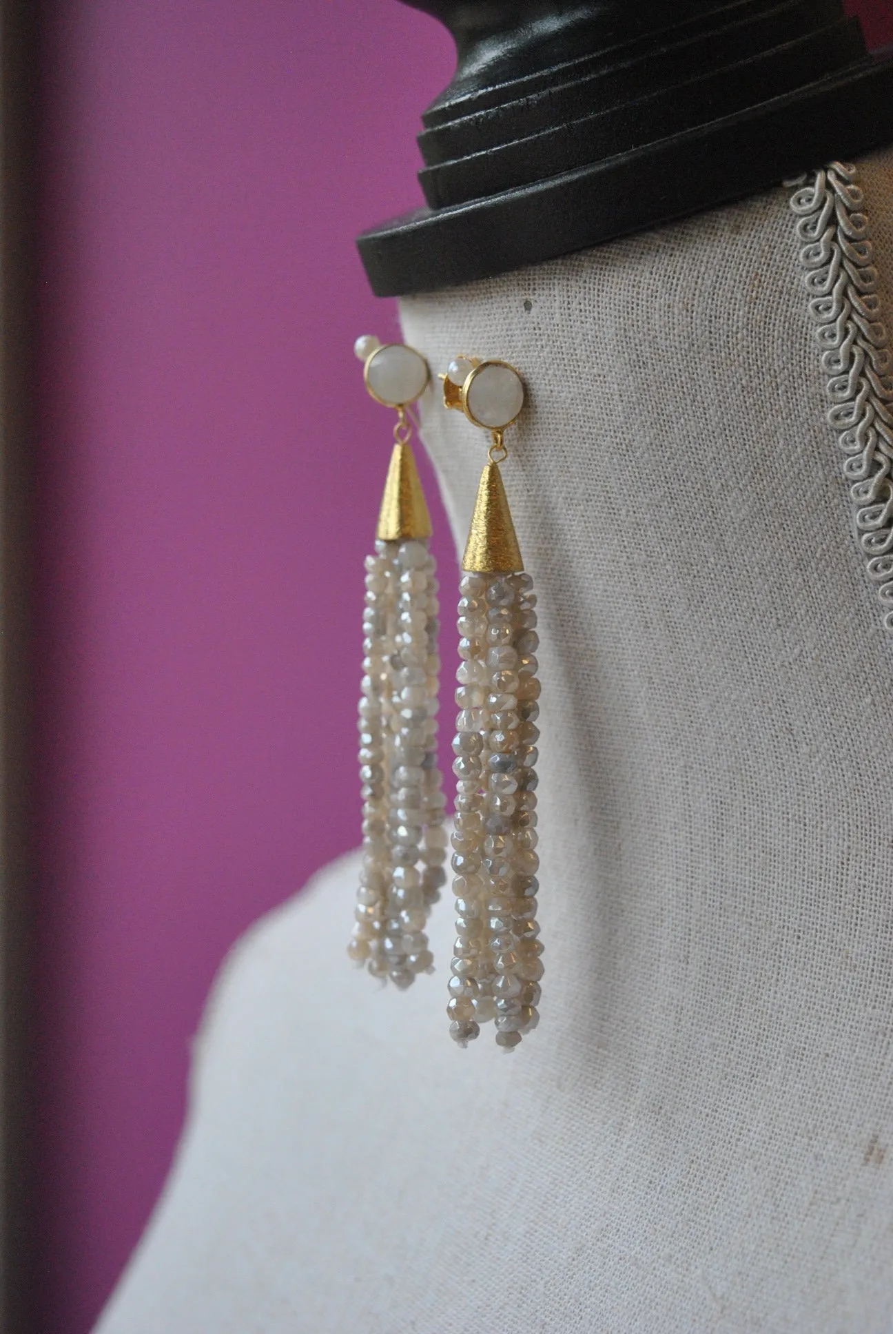 MYSTIC MOONSTONE LONG STATEMENT EARRINGS