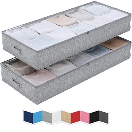 NEATERIZE Large Under Bed Storage Bags | 2-Pack Underbed Clothing Organizer | Ultra Thick Fabric, Reinforced Handles & Zipper | Stackable Organization and Storage Containers for Bedroom [Grey]