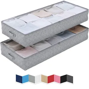 NEATERIZE Large Under Bed Storage Bags | 2-Pack Underbed Clothing Organizer | Ultra Thick Fabric, Reinforced Handles & Zipper | Stackable Organization and Storage Containers for Bedroom [Grey]