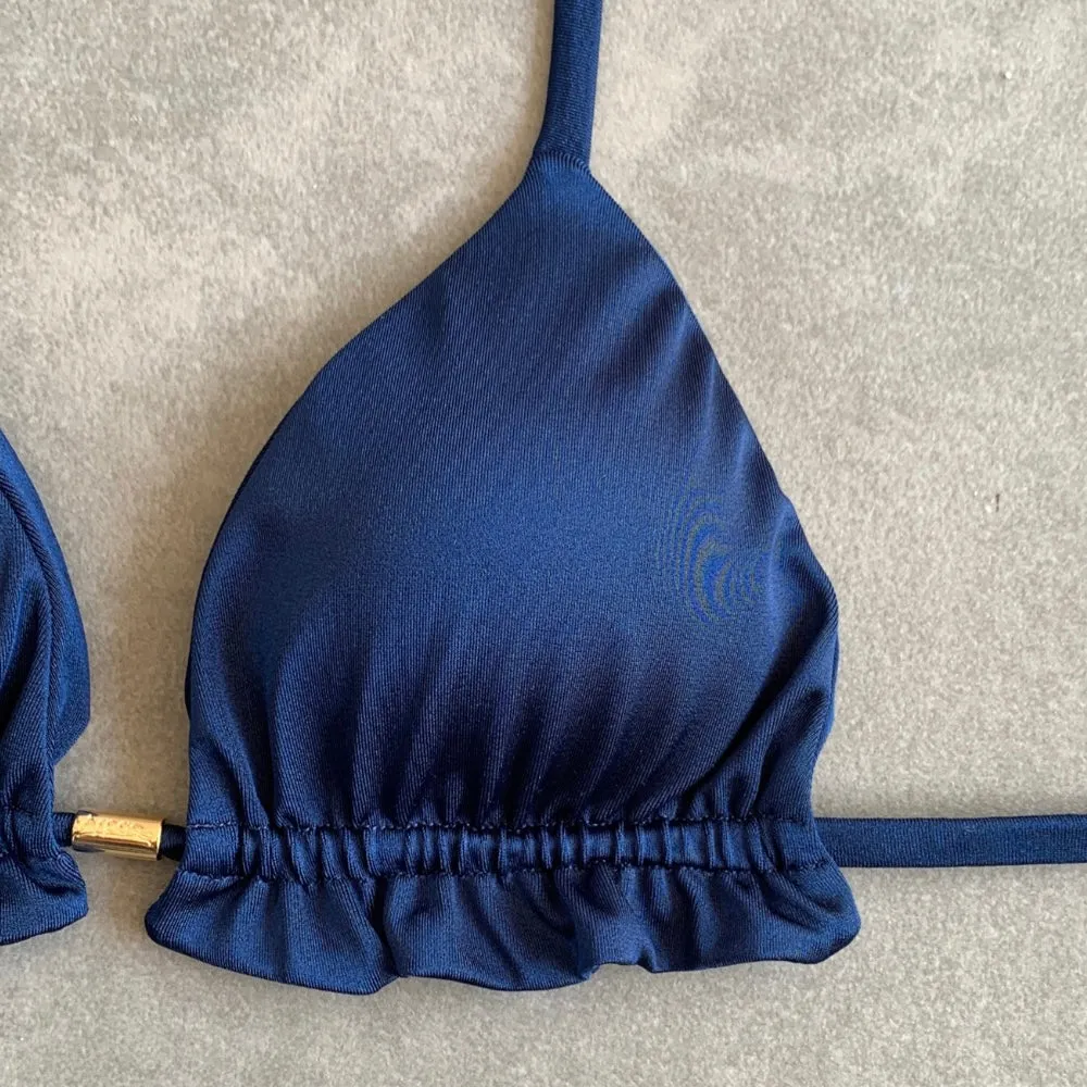Nocturnal Blue Triangle Frill Bikini Top