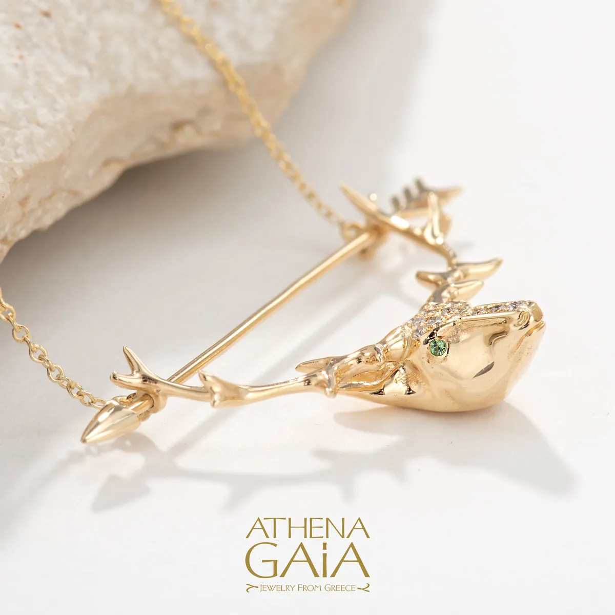 Olympian Artemis Deer and Arrow Pendant with Necklace