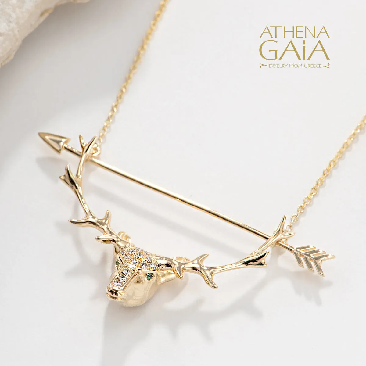 Olympian Artemis Deer and Arrow Pendant with Necklace