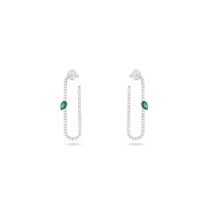 Paperclip With Teardrop Statement Earrings - Silver Green And White