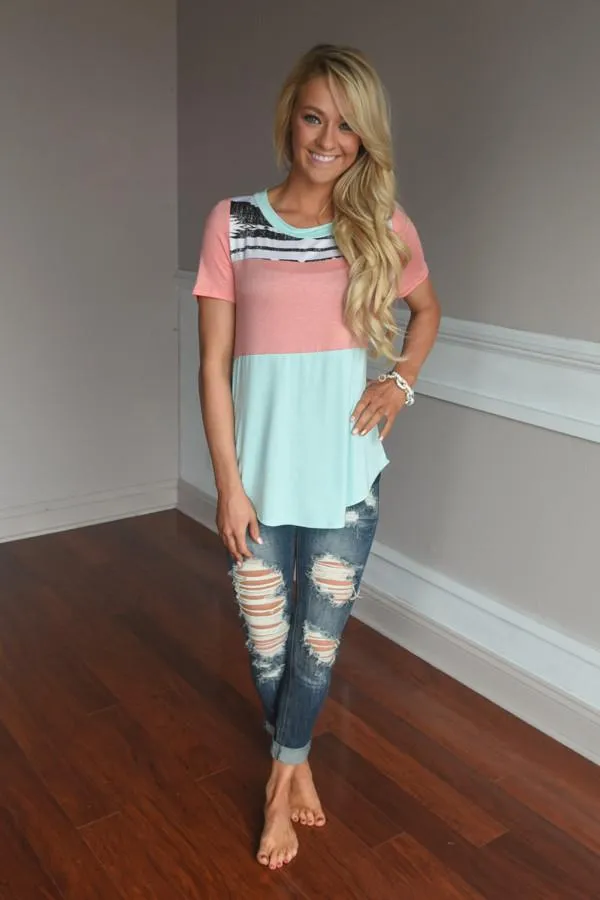 Peach & Mint Statement Top