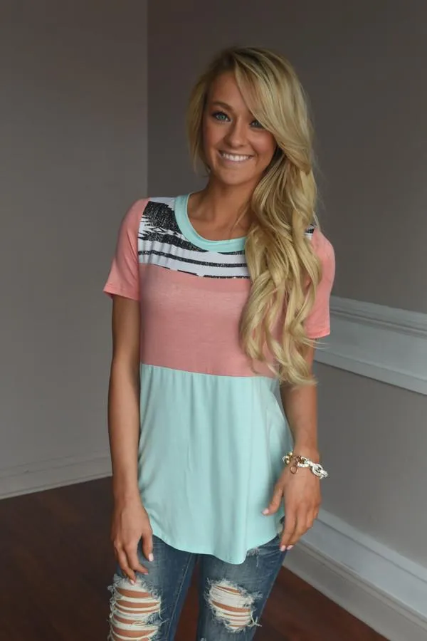 Peach & Mint Statement Top