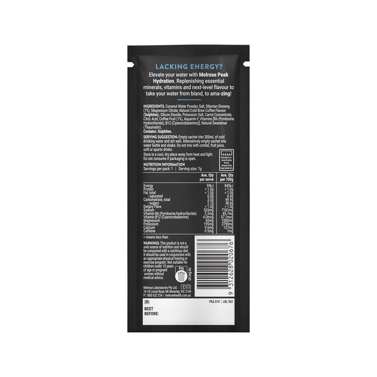 Peak Hydration   Clean Energy - Cold Brew Coffee - Single