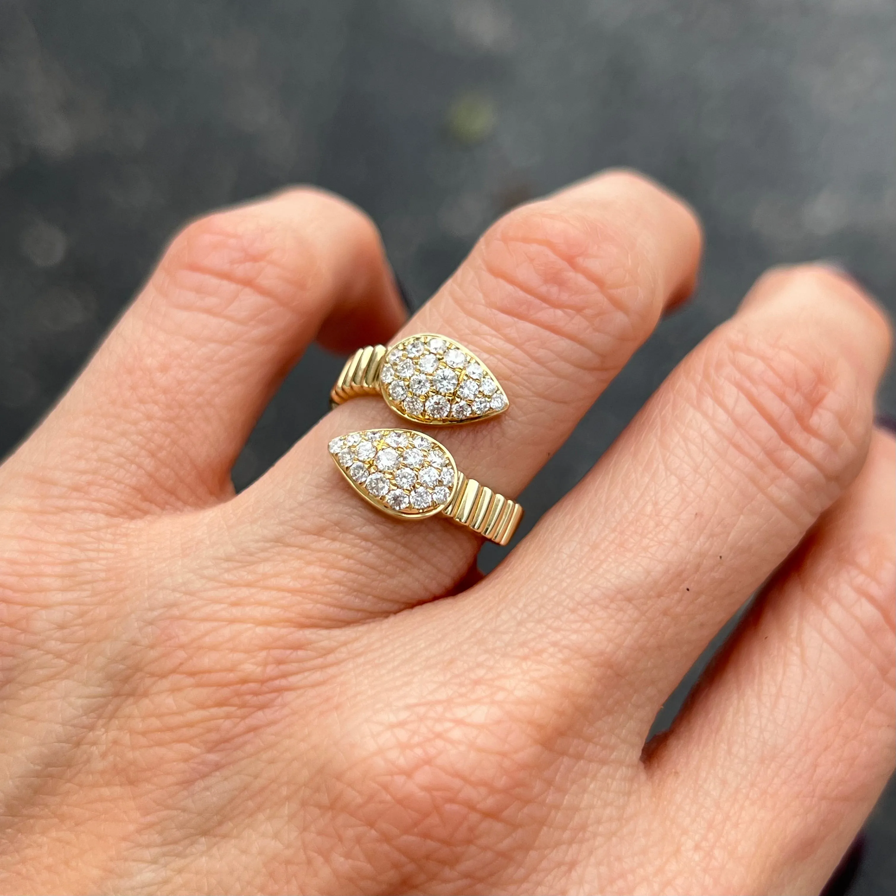 Pear Shape Diamond Crossover Ring