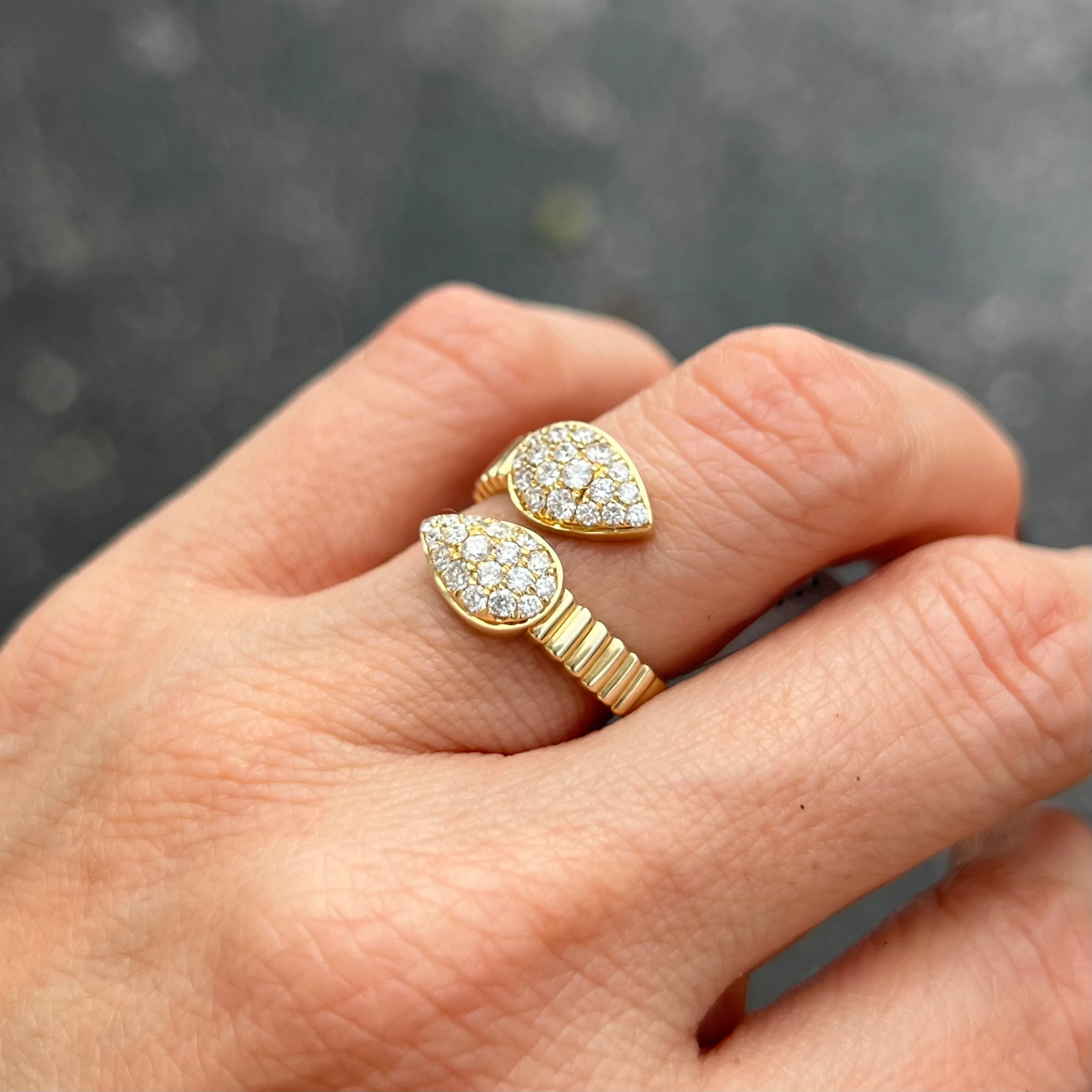 Pear Shape Diamond Crossover Ring