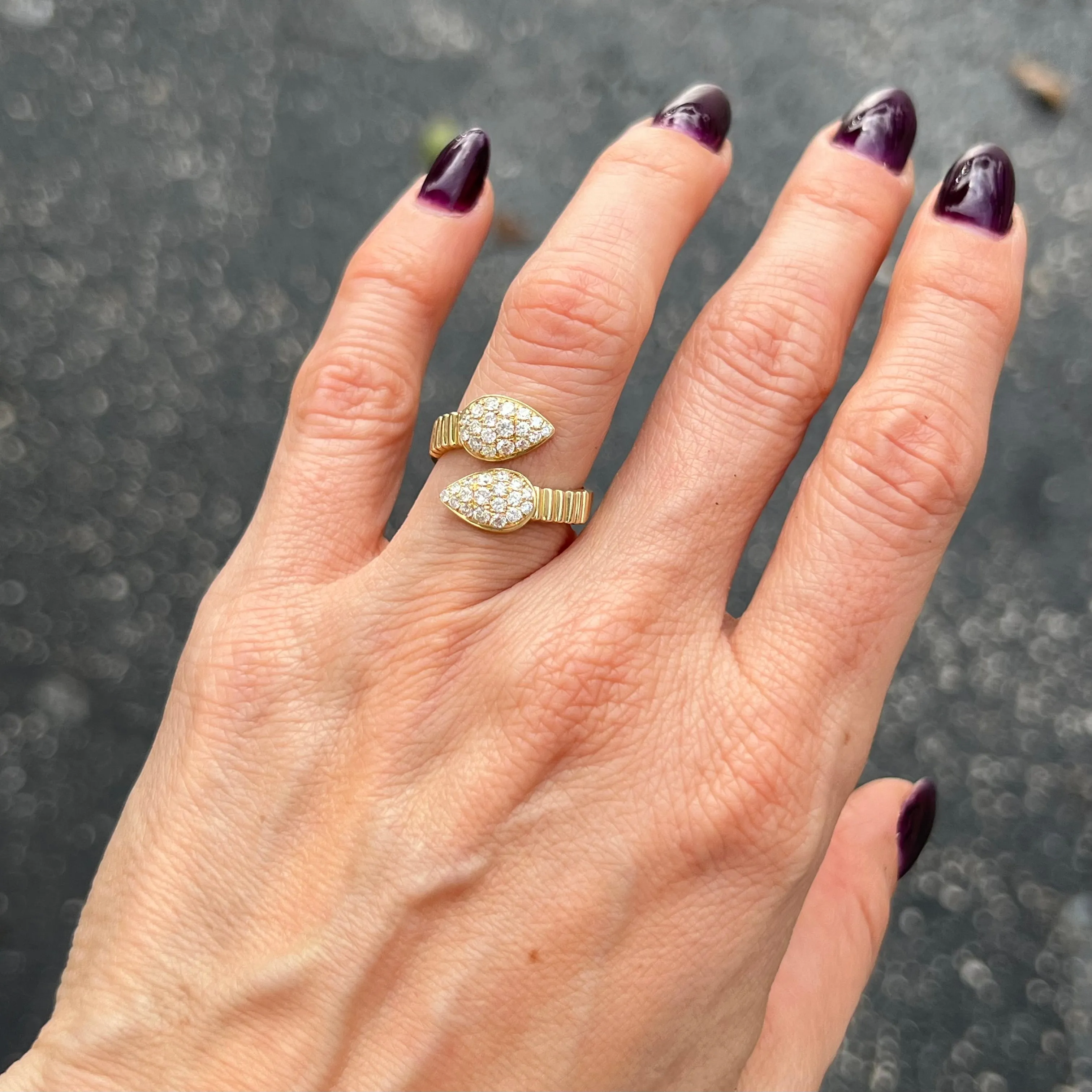 Pear Shape Diamond Crossover Ring