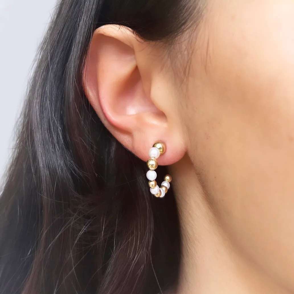 Pearl and Gold Hoop Earrings