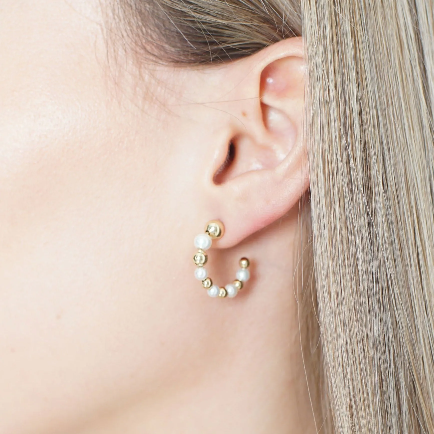 Pearl and Gold Hoop Earrings
