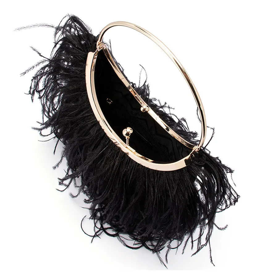 PENNY FEATHERED FRAME BAG - BLACK