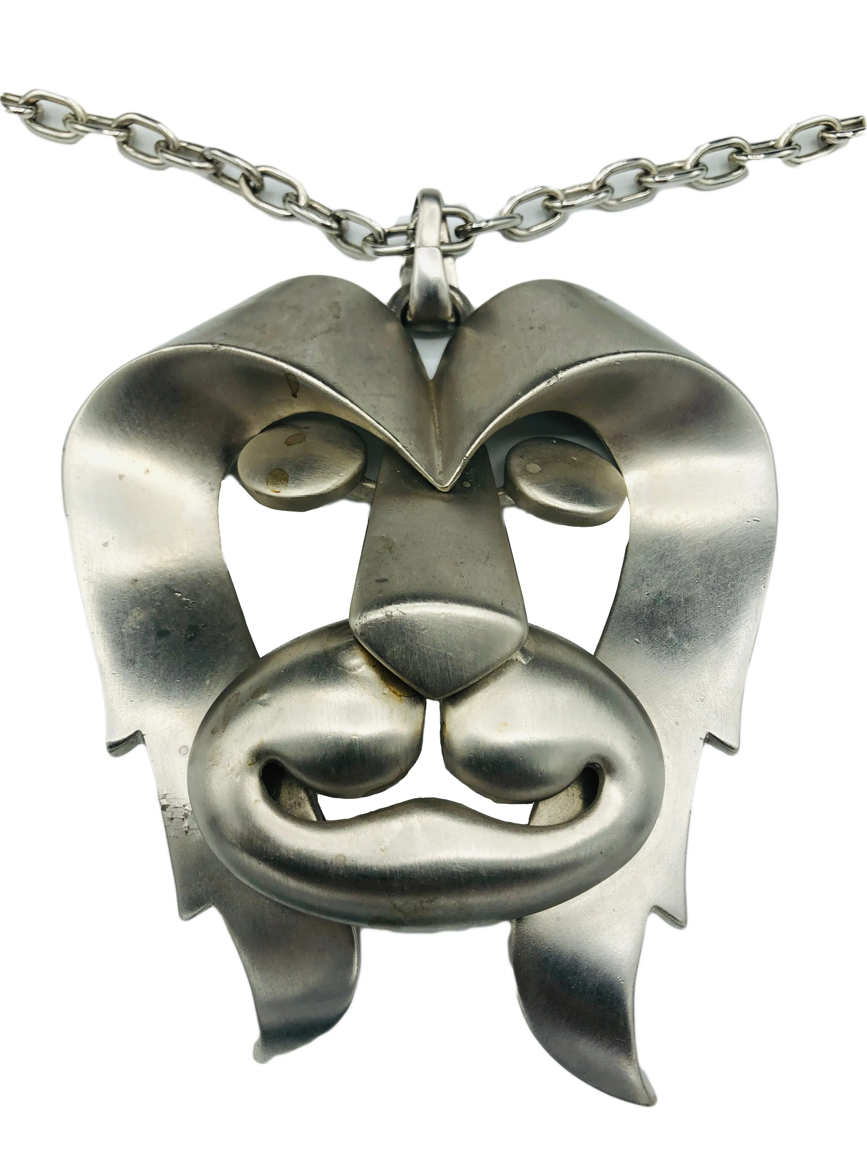 Pierre Cardin 1970's Pewter Lion Pendant Necklace