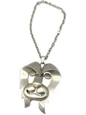 Pierre Cardin 1970's Pewter Lion Pendant Necklace