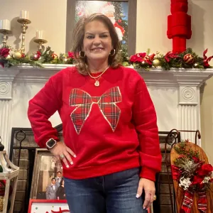 Plaid Bow Sweatshirt - Red