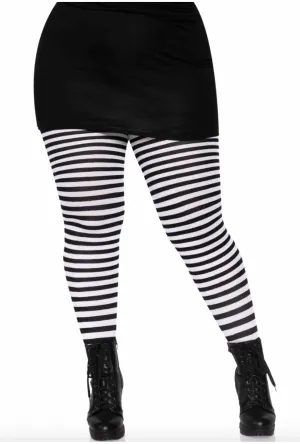 Plus Size Black and White Striped Pantyhose
