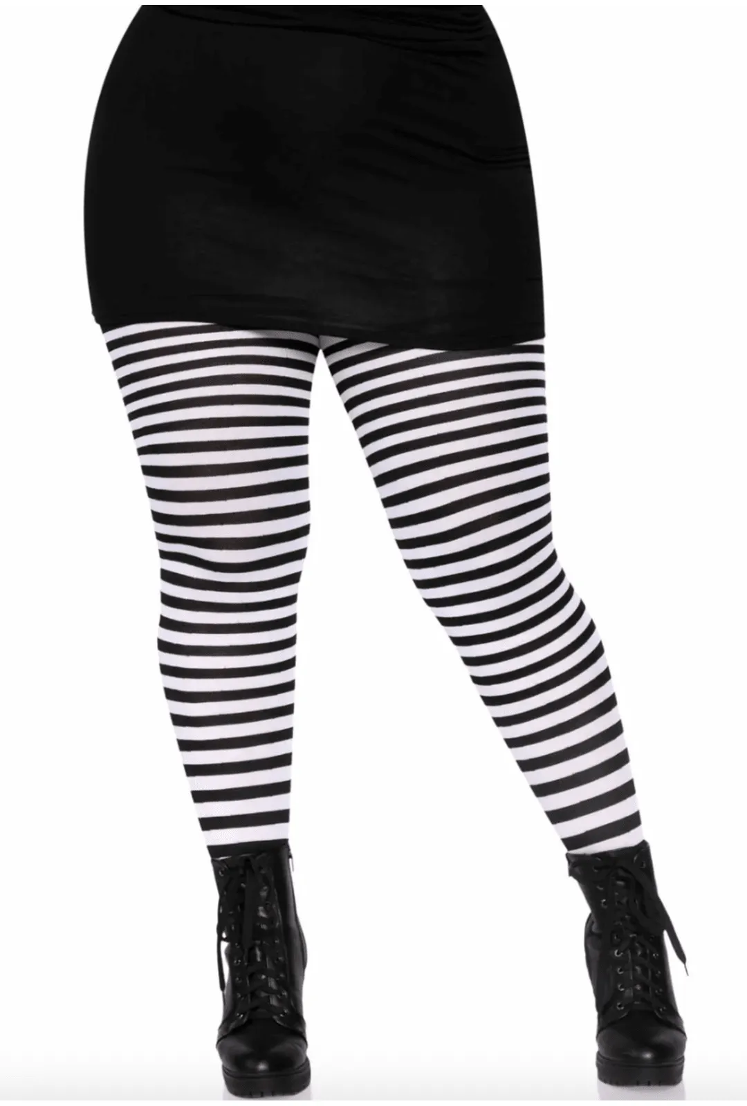 Plus Size Black and White Striped Pantyhose