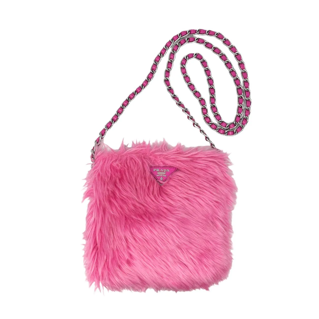 Prada Pink Fuzzy Chain Shoulder Bag