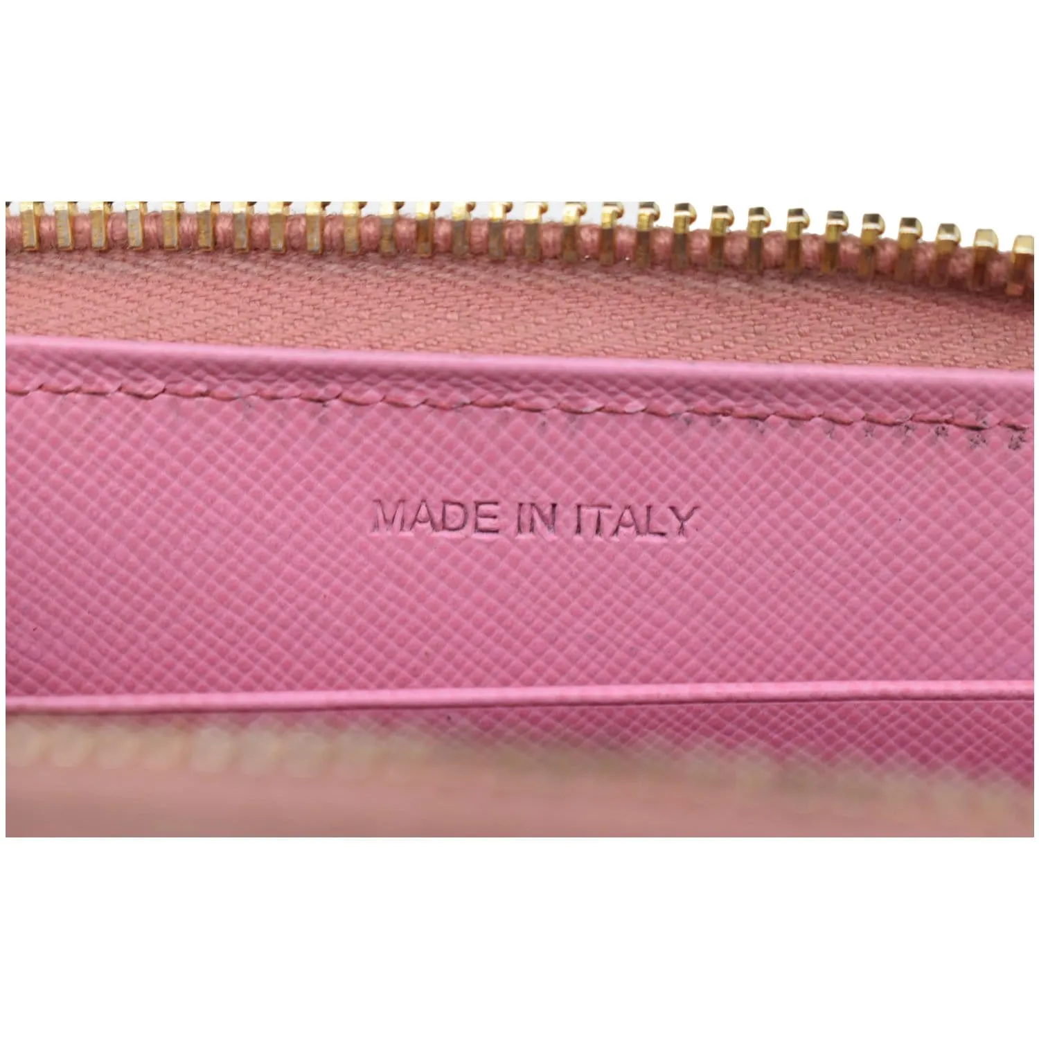 PRADA Striped Perforated Saffiano Leather Zip Around Wallet Pink/Yellow
