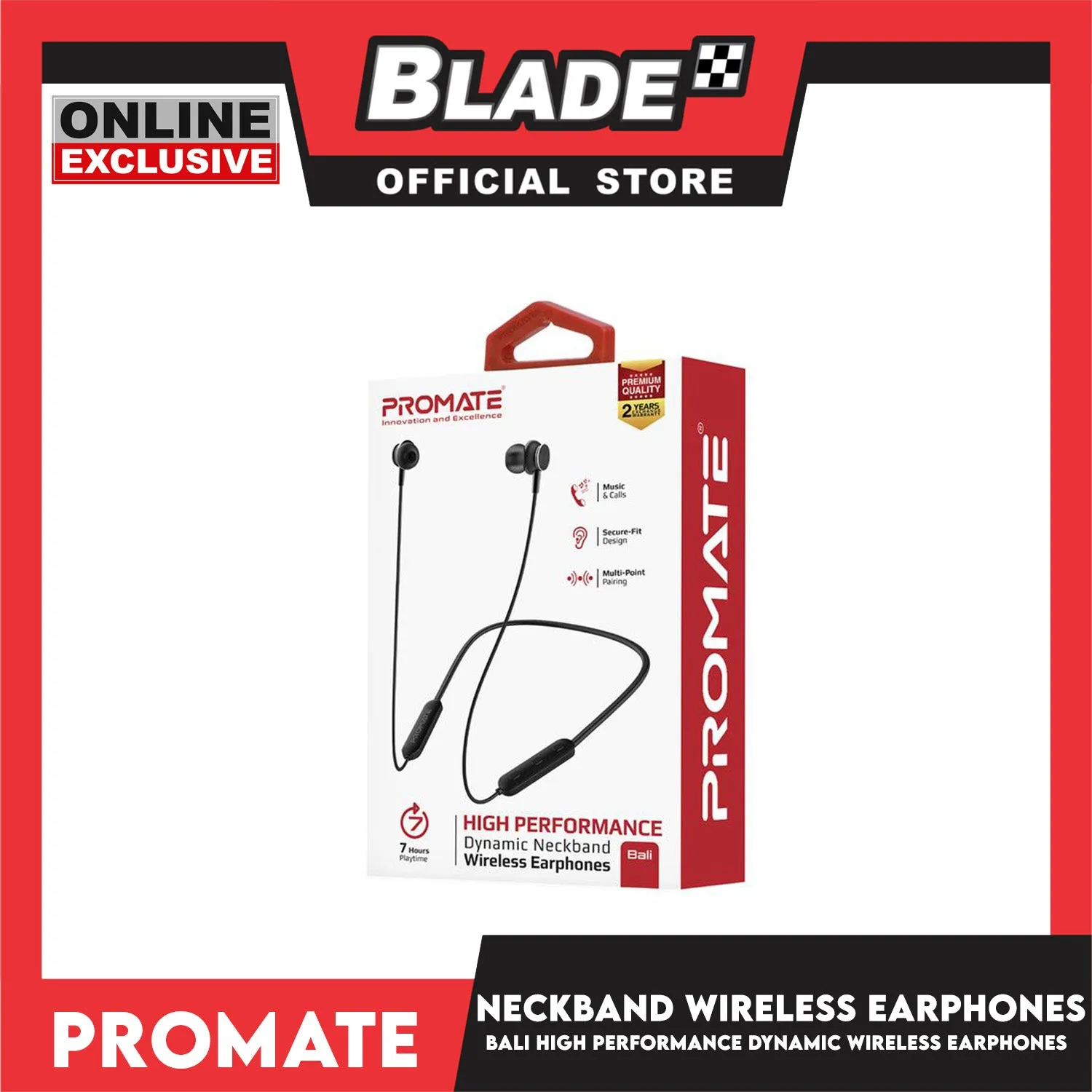 Promate Wireless Earphones Dynamic Neckband Bluetooth v5.0 Bali (Black)