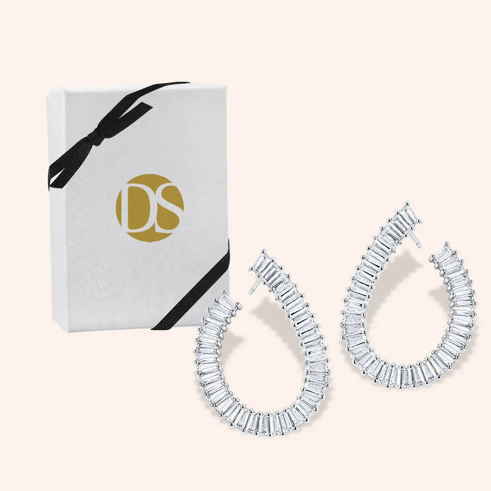 "Mirabelle" 28CTW Baguette 1.4" Front Back Earrings