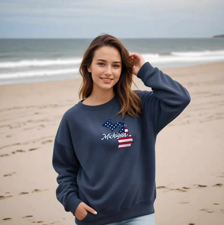 "Patriotic Michigan" Relaxed Fit Classic Crew Unisex Sweatshirt