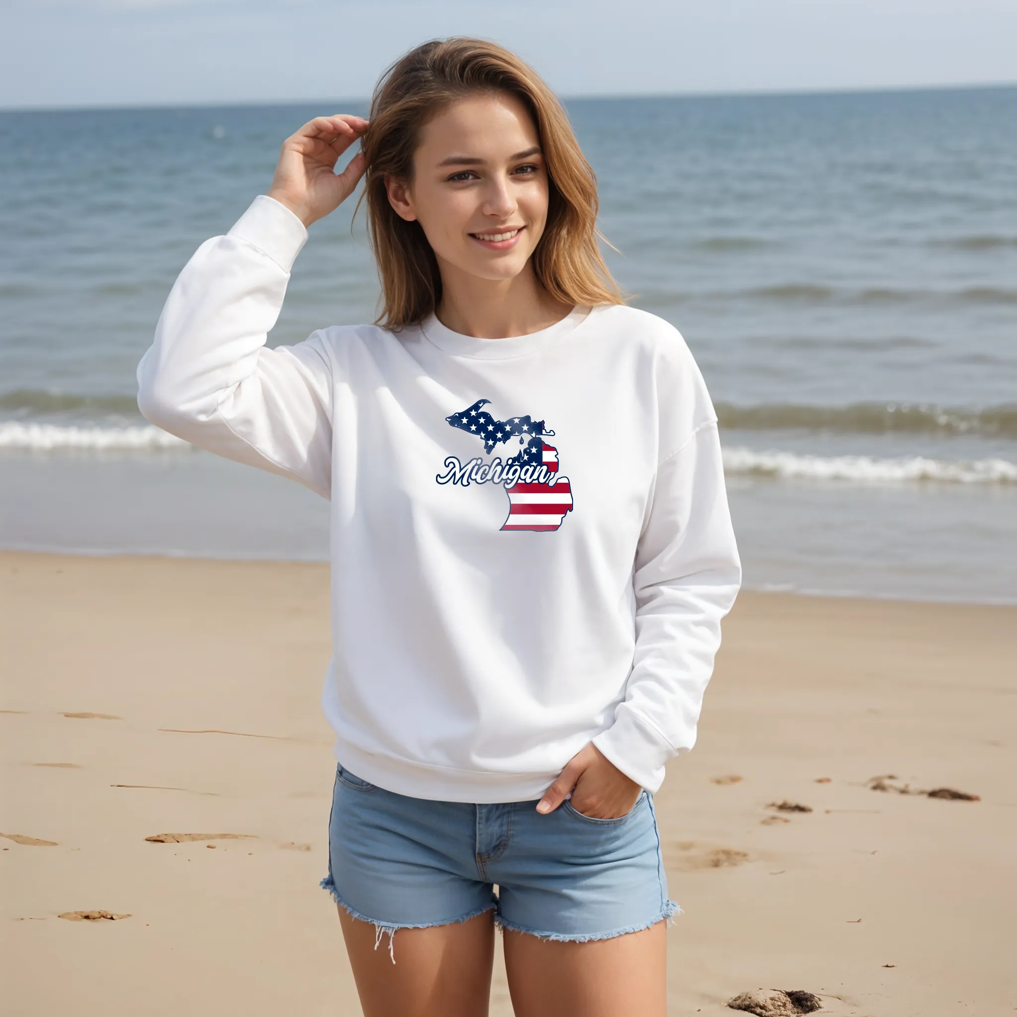 "Patriotic Michigan" Relaxed Fit Classic Crew Unisex Sweatshirt