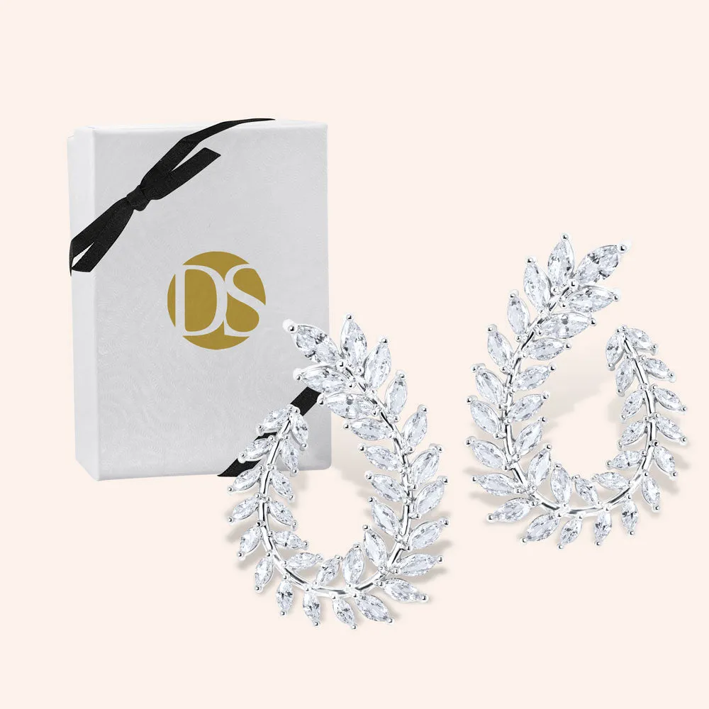 "Royal Queen" 16CTW Marquise Cut Leaf 1.5" Front Back Earrings