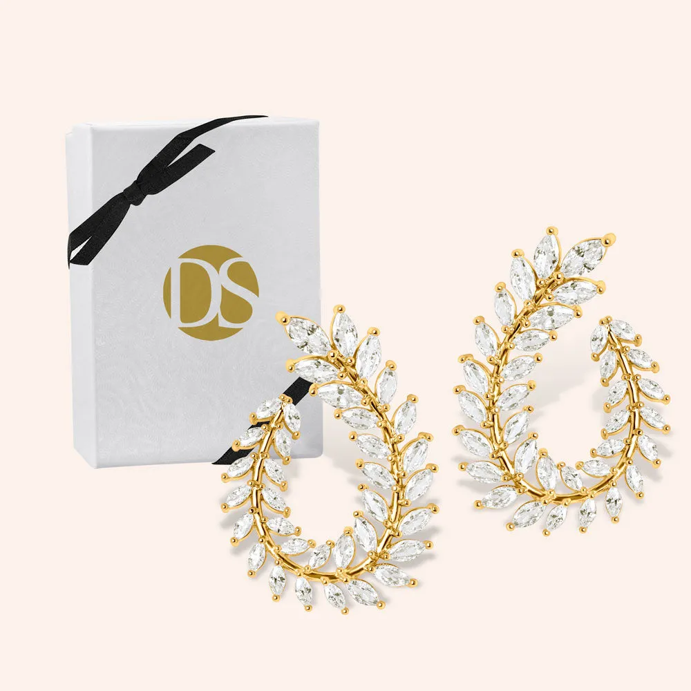 "Royal Queen" 16CTW Marquise Cut Leaf 1.5" Front Back Earrings