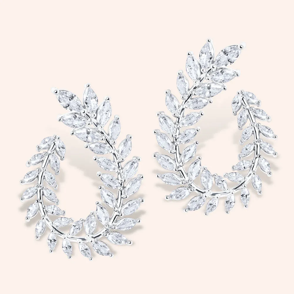 "Royal Queen" 16CTW Marquise Cut Leaf 1.5" Front Back Earrings